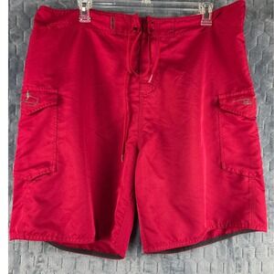 Ron Jon Surf Shop Mens Red Cargo Board Shorts Size 42 Lace Up Swim Trunks